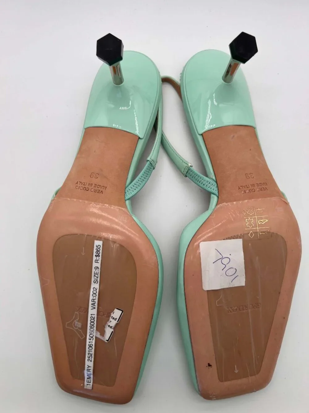 Sportmax Max Mara Turquoise Leather Slingback Pump Sculptural Kitten Heel Sz 39